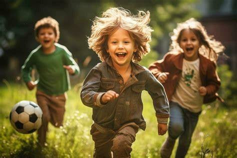 Children playing football outdoors