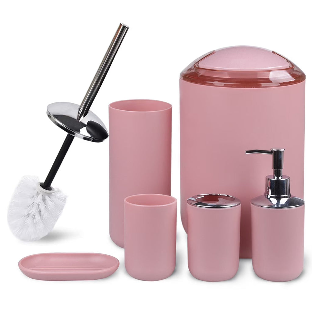 6-piece bathroom accessory set in pink