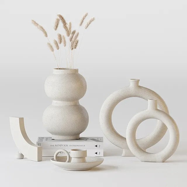 White ceramic vases and decor