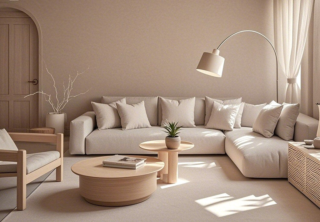 Soft neutral living room with corner sofa