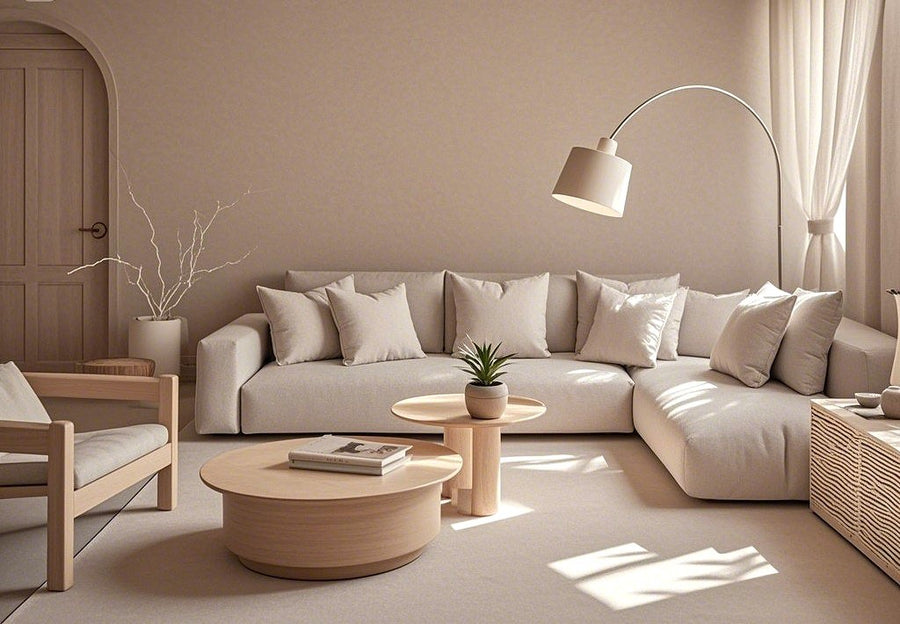 Soft neutral living room with corner sofa
